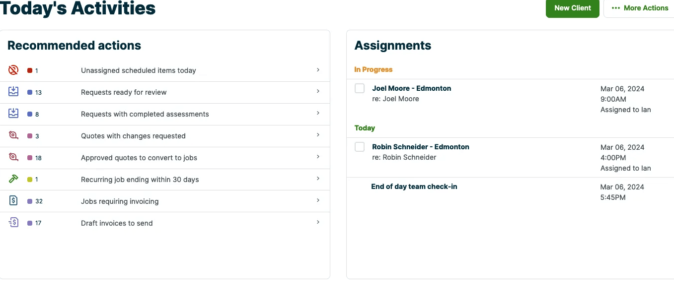 Jobber project dashboard