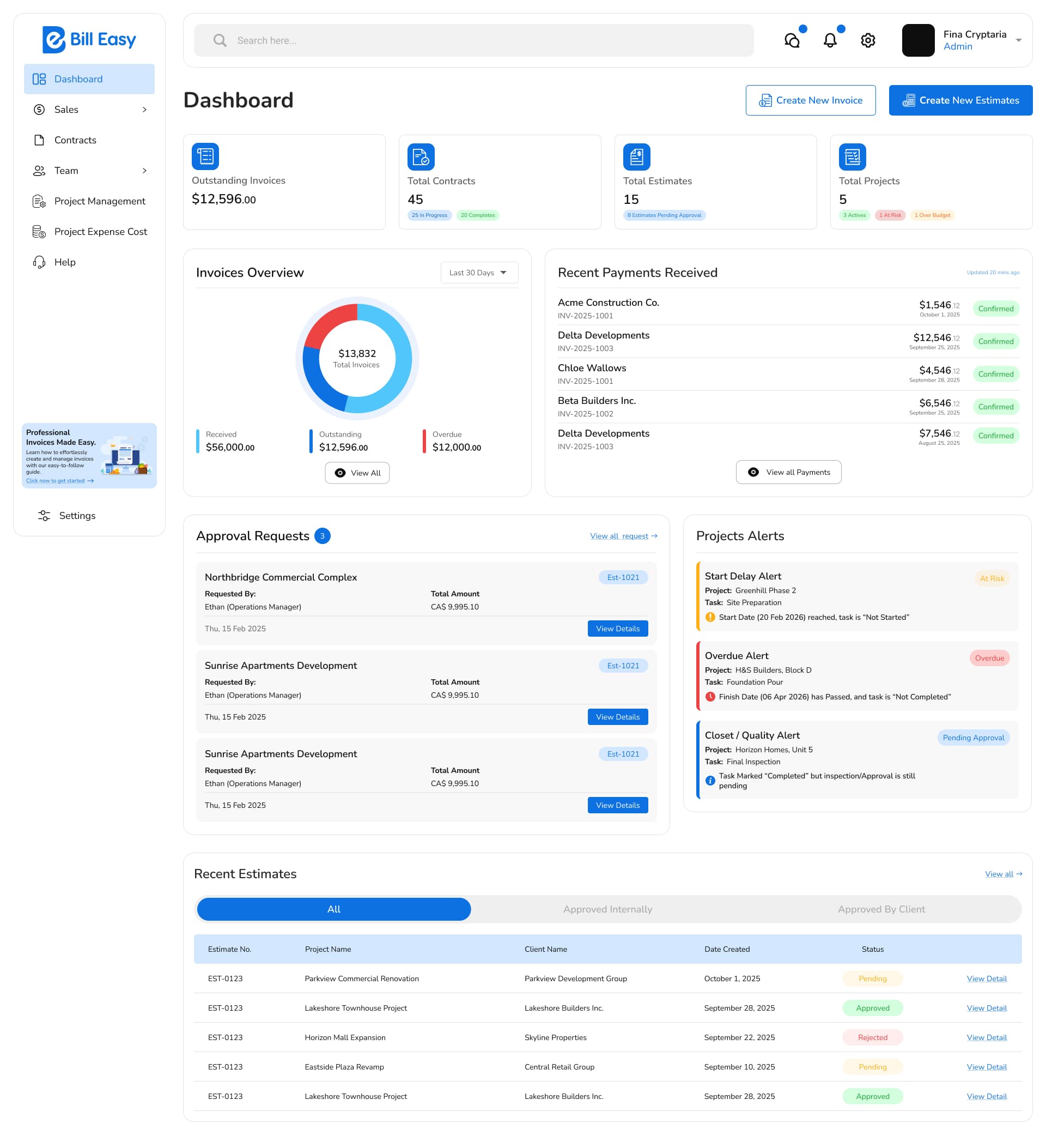 Bill Easy project dashboard